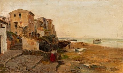 A. GRAS (19th century).

"Coastal Village with Fis