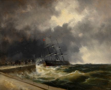19th-century French school. 

“Seascape.” 

Oil on