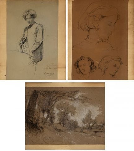 拉蒙·马蒂·阿尔西纳（巴塞罗那，1826–1894）。

无题。

三幅纸本炭笔画组作。

作品上签