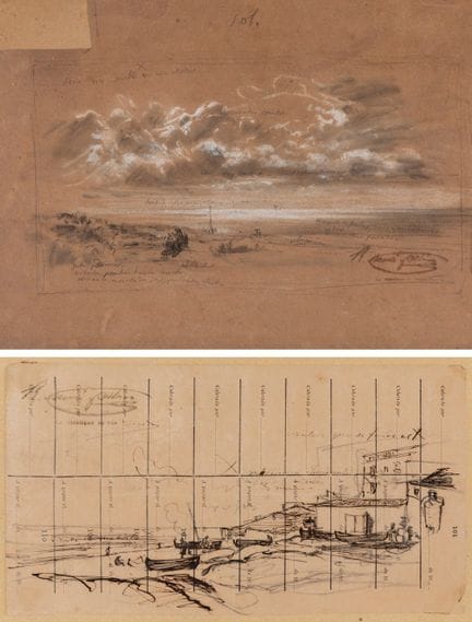 拉蒙·马蒂·阿尔西纳（巴塞罗那，1826–1894）。

《海滩》。

纸本综合材料作品（木炭、墨水