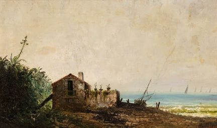 里卡德·马蒂·阿吉洛（巴塞罗那，1857–1935）。

《海岸风景》。1891年

木板油画。

