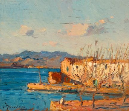 霍阿金·特鲁埃拉·马蒂利亚（巴塞罗那，1891–1957）。

《海景》。

木板油画。

左下角有