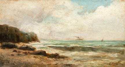 拉蒙·马蒂·阿尔西纳（巴塞罗那，1826–1894）。

《海岸风景》。

木板油画。

右下角有签