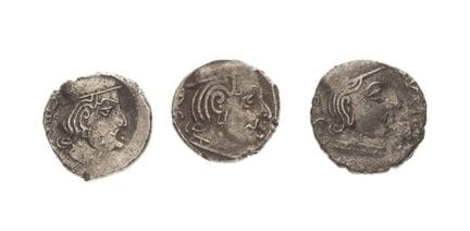 Three Indo-Scythian drachmas of King Bhartdaman; G