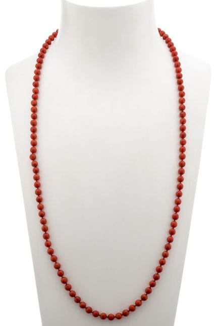 Necklace made of round coral beads with a diameter