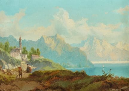 ESCUELA DEL SIGLO XIX. VISTA DE CIMAS NEVADAS - Ól
