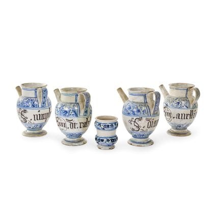 SET OF FIVE VENETIAN PHARMACY JARS, MID-18TH CENTU