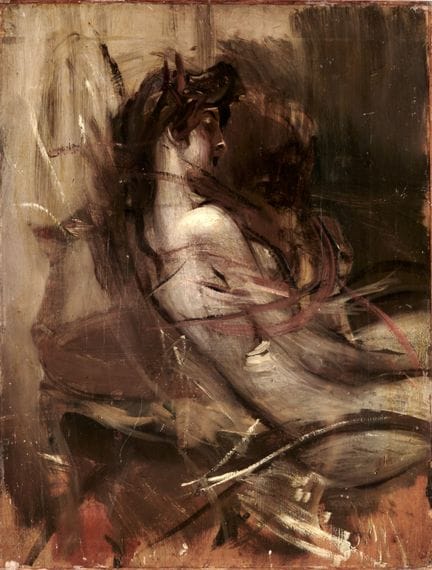 乔瓦尼·博尔迪尼 1842-1931 《裸女》——木板油画。35.00 × 27.00 厘米。该作品