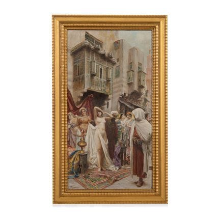 法比奥·法比 1861-1945 《奴隶市场》——布面油画，画面正面左下角有签名。 
已装裱。65.