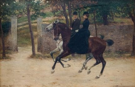 19世纪英国画派《骑手》——木板油画。30.00 × 46.00 厘米，已装裱。