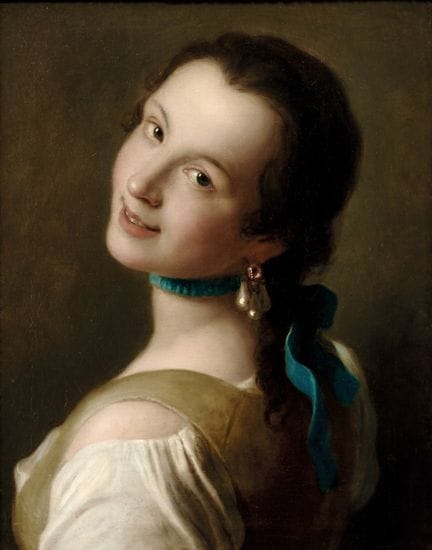 皮耶罗·罗塔里画派，18世纪 两幅女性肖像画 - 布面油画。45.00 × 35.00 厘米，带画框