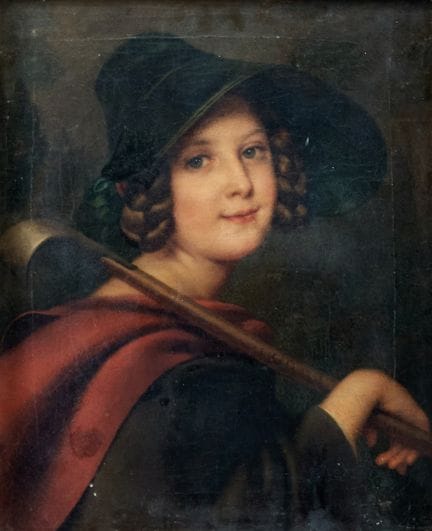 18世纪北欧画派《牧羊女》——布面油画。56.00 × 46.50 厘米，已装裱。