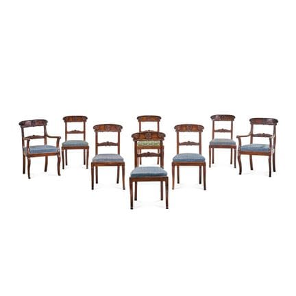 19TH–20TH CENTURY CHAIR SET - Walnut; the backrest