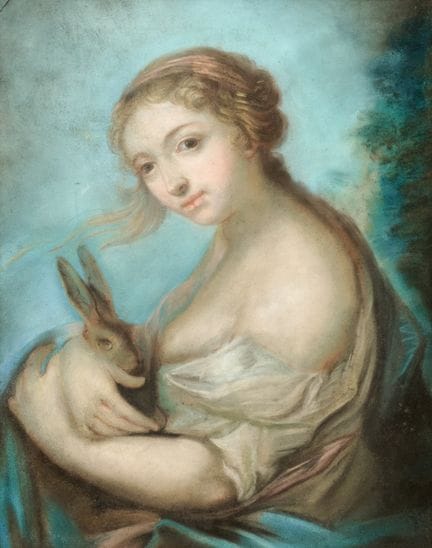 18世纪威尼托画派 一对女性肖像画——蛋彩画与综合材料，纸本，粘贴于画布上。
较大的一幅尺寸为65.