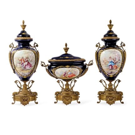 SET OF VASES AND A TWO-HANDLED CUP IN THE SÈVRES S