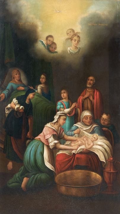 19世纪东正教画派《圣母诞生》——蛋彩画，木板。130.00 × 75.00 厘米