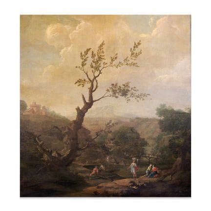 18世纪画派 带人物的岩石风景画——布面油画。266.00 × 250.00 厘米，已装裱。
