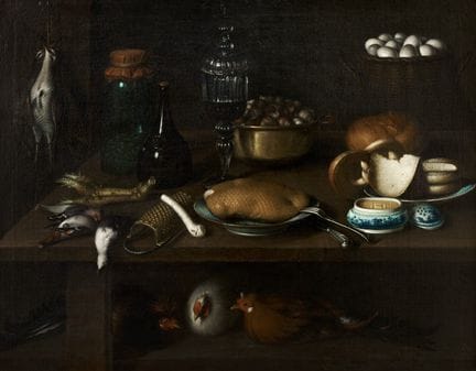 弗里德里希·赫梅林 《厨房内景：猎物、母鸡、鸡蛋和蜗牛》 1714 - 布面油画。82.00 × 1