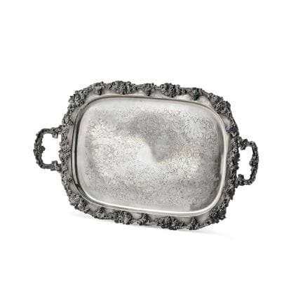 19TH-CENTURY TRAY - Silver-plated copper, rectangu