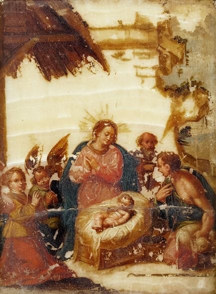 SCHULE DES 18. JAHRHUNDERTS – KRIPPE – Mischtechni