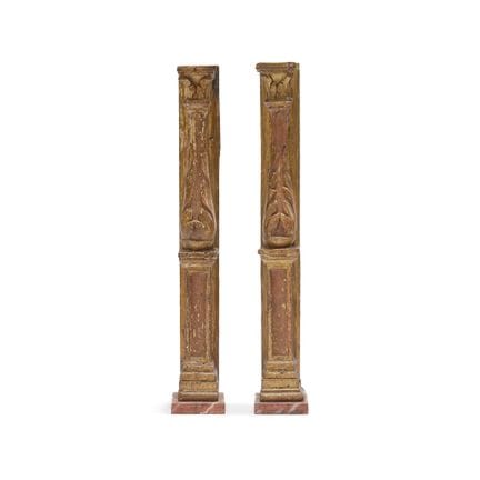 PAR DE PILARES DE ESPAÑA, SIGLO XIX - Madera talla