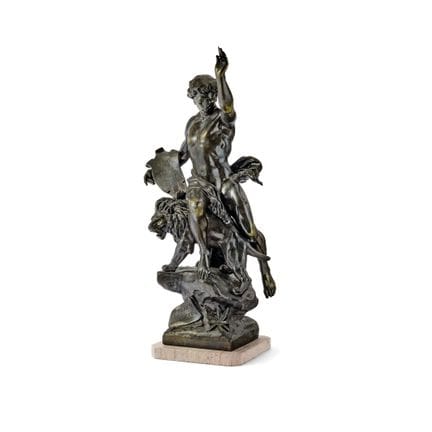 埃米尔·皮科 1833-1915 《被驯服的力量》——深色铜绿青铜雕塑。82.00 × 33.00 