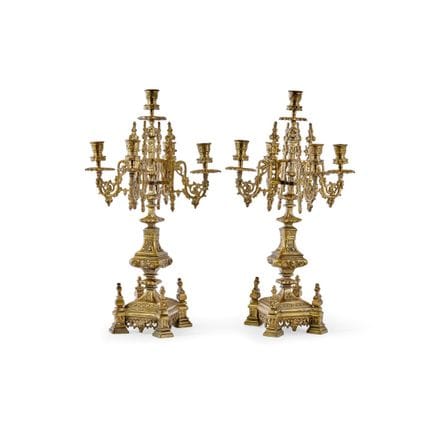 PAR DE CANDELABROS DEL SIGLO XIX - Metal dorado, r