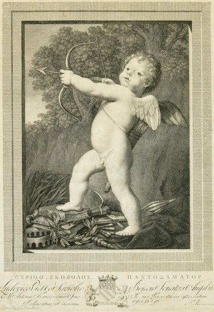 AMOR MIT DEM BOGEN – Radierung. 51,00 x 40,50 cm, 