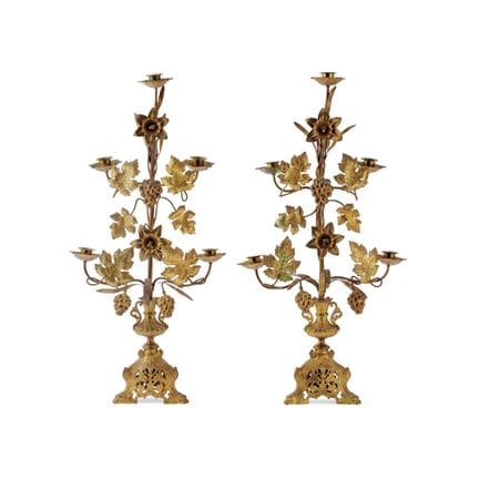 PAR DE CANDELABROS DEL SIGLO XVIII - Metal dorado,