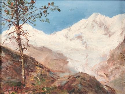 CARLO PIZZI 1842-1909 PAISAJE DE MONTAÑA - Óleo so