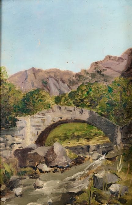 LORENZO DELLEANI 1840-1908 EL PUENTE 1888 - Óleo s
