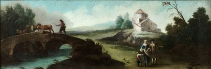 ESCUELA DEL SIGLO XVIII. PAISAJE CON VIAJEROS - Ól