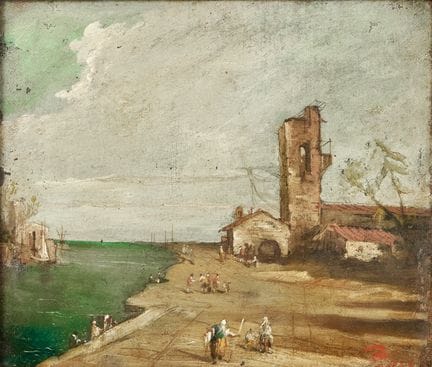 GIUSEPPE PONGA 1856-1925 PAISAJE MARINO - Óleo sob