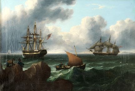ESCUELA INGLESA DEL SIGLO XVIII: MARINA - Óleo sob