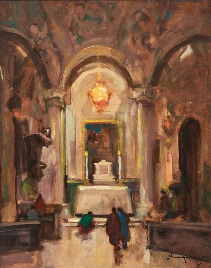 VENANZIO ZOLLA 1880-1961 INTERIOR DE UNA IGLESIA -