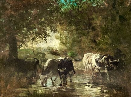 CONSTANT TROYON 1810-1865 VACAS JUNTO AL ARROYO - 