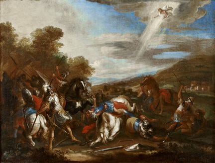 ESCUELA DEL SIGLO XVIII, BATALLA - Óleo sobre lien