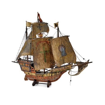 19世纪帆船——木材和织物。72 x 85 x 13 厘米