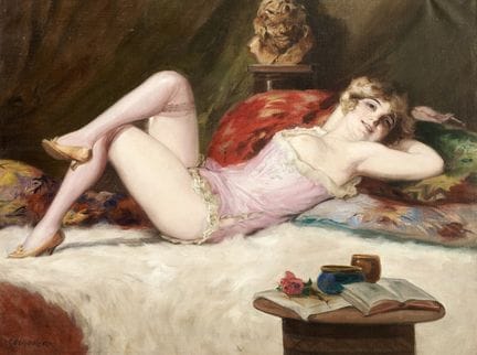 RICHARD GEIGER 1870-1906 ODALISCA - Óleo sobre lie