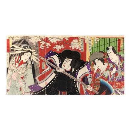 歌川国贞三世 1848-1920 明治时期的歌舞伎演员——大开本（大判）彩色木版画三联画。36.00