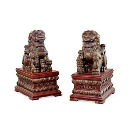 COPPIA DI MONUMENTALI LEONI BUDDHISTI CINA, INIZIO