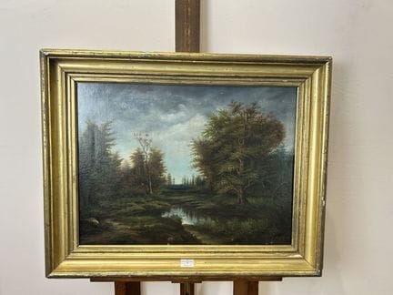 J. MAILLAIRD : "Bord de rivière". Huile sur toile,