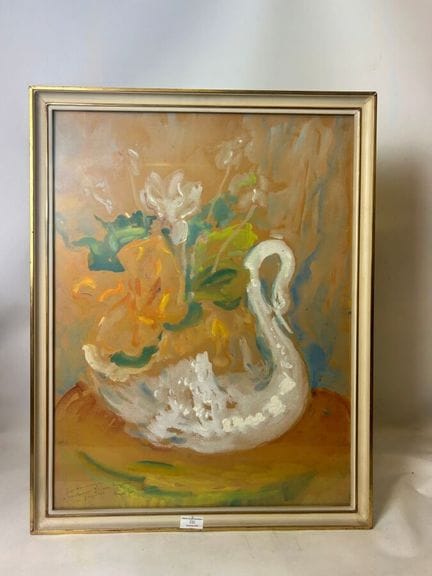 Jean LAIR: "Il cigno". Acquerello con rifiniture a
