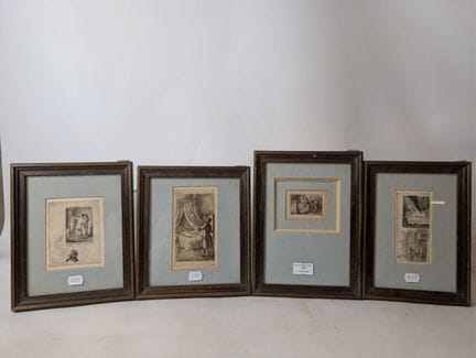 Insieme di quattro puntas secas su carta raffigura
