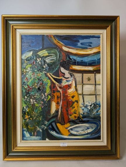 BENITAS : " Femme aux fleurs ". HST, SBD. 61 x 46 
