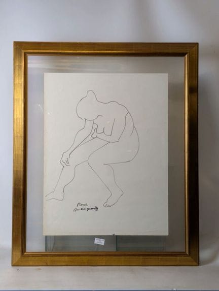 Pierre AMBROGIANI: «Desnudo entre bambúes». Tinta 