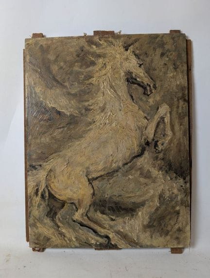 Scuola del XX secolo: “Cavallo impennato”. Olio su