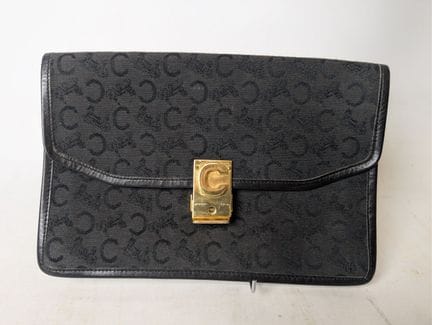 CELINE, Parigi: astuccio in panno nero e pelle dec