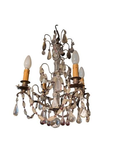 Lampadario in bronzo con pendenti in cristallo a 4