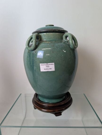 CINA: Vaso con coperchio in gres smaltato con vela